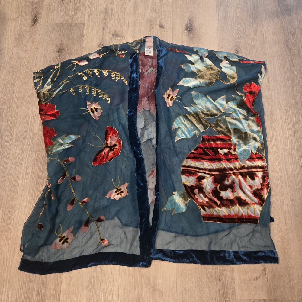 Chico's Floral Velvet Burnout Kimono One Size